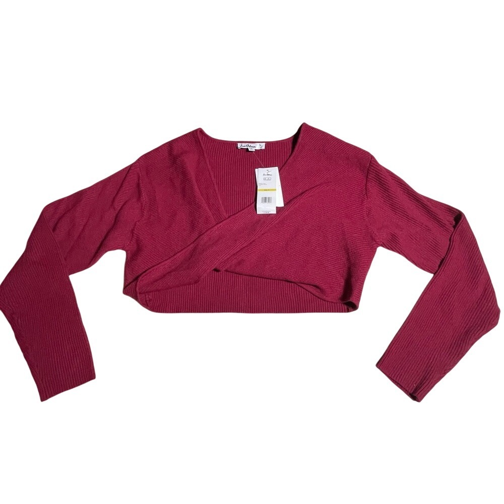 Sam Edelman Allie Ribbed‎ Cropped Wrap Sweater Burgundy Size M NEW